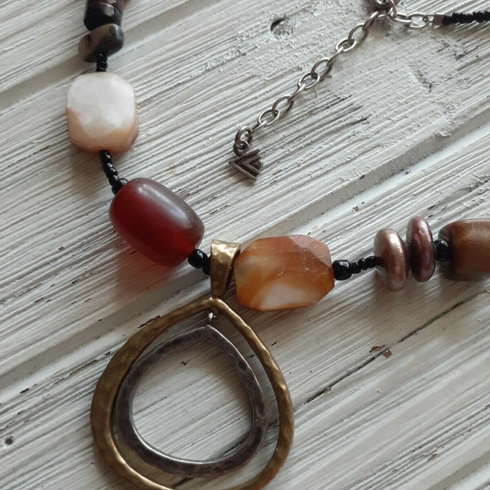 Retired Silpada Sterling Silver Brass Shell Horn Teardrop Necklace N1787 18"